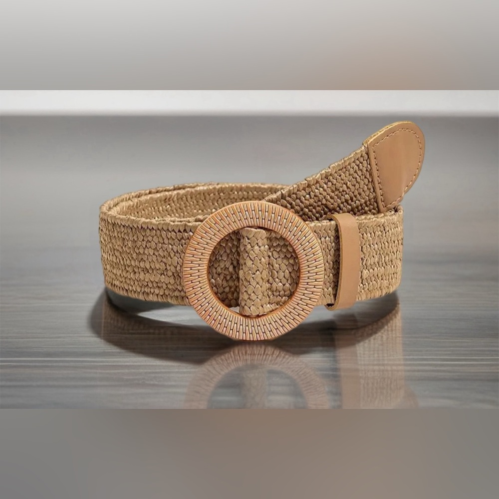 Woven Tan Belt with Round Buckle